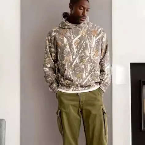 New men's with maple leaf emerald flower pattern, women's top and hoodie