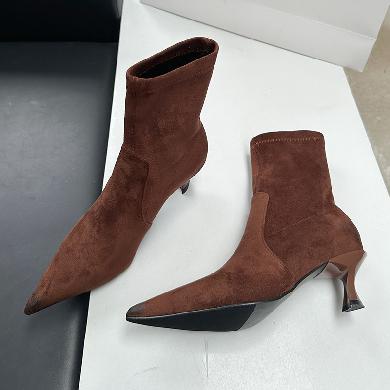 Purple Fashion Pointed Toe Ladies Ankle Stretch Slip On Female Designer Footwear Elastic Women Short Boots Shoes
