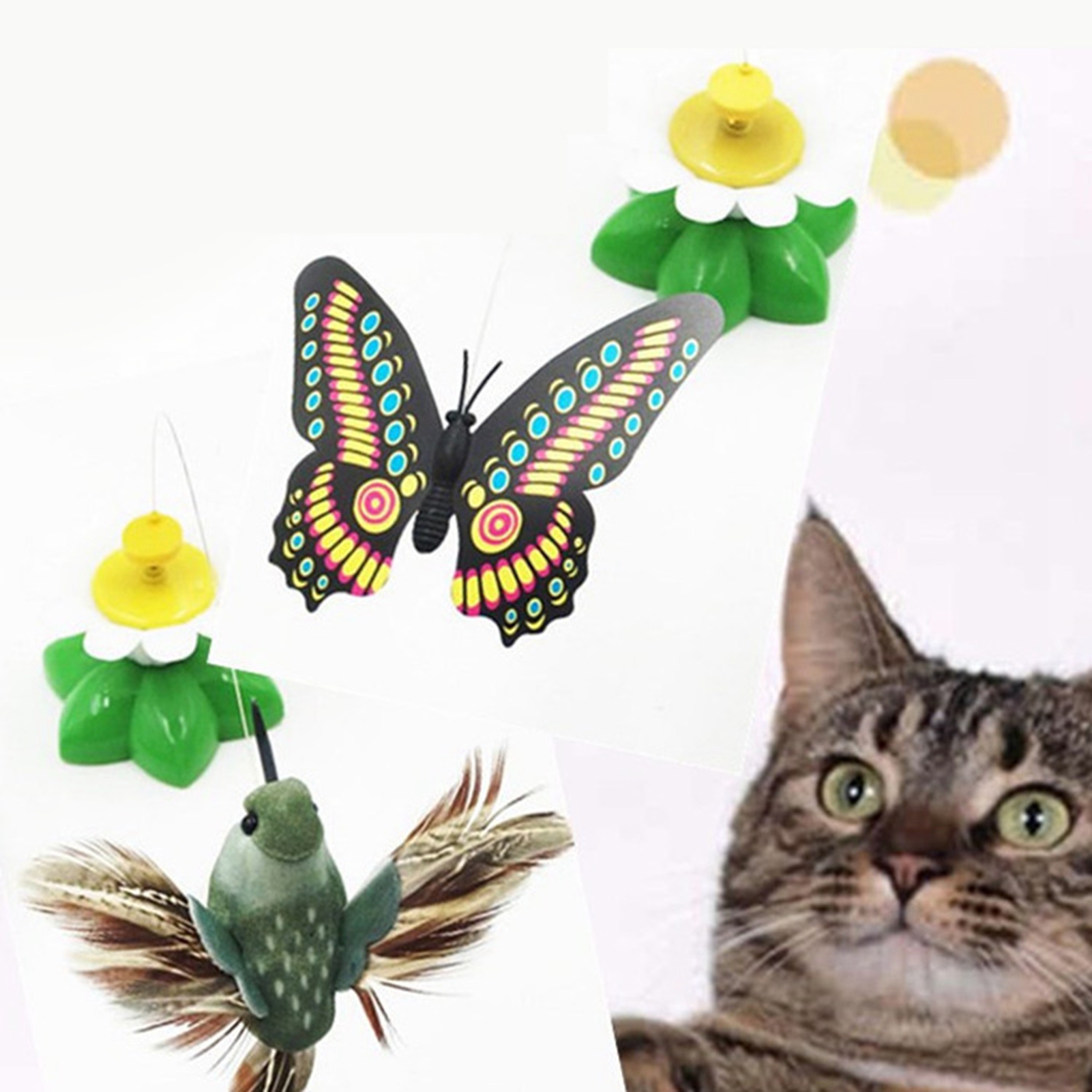 Cat Teaser Toy 360 Degree Rotating Butterfly Flower Shape Interactive Kitten Toy Cat Toys