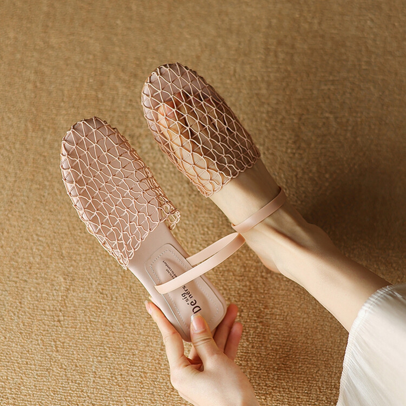 Summer NEW Mules Air Mesh for Women Round Low Heel Slippers Cover Toe Sgback Sandals Hollow Weave Black Shoes e0b5 845