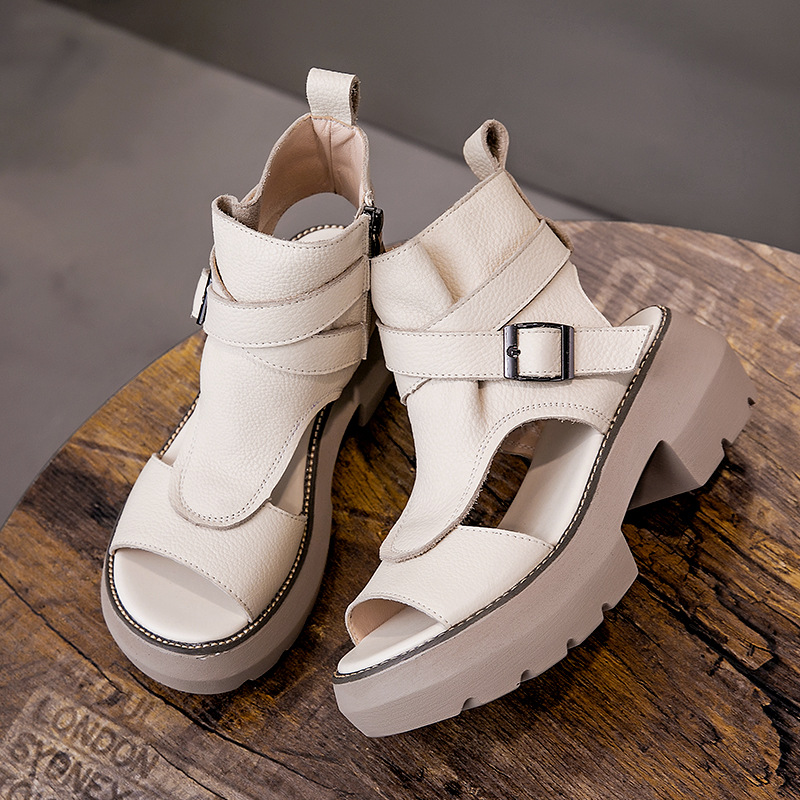 Open-toe Roman Shoes Thick Spring Summer 2023 Casual Belt Buckle Back Empty Vintage High-top Sandals New Platform Sandalias