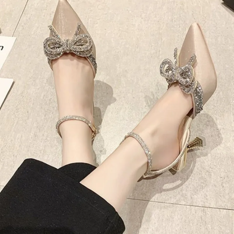 Women Summer 2024 New Rhie Bowknot Women's High Heels Stiletto Shoes Ladies Pointed Toe Pumps High-heeled Sandals New 540a 's -heeled dc6f