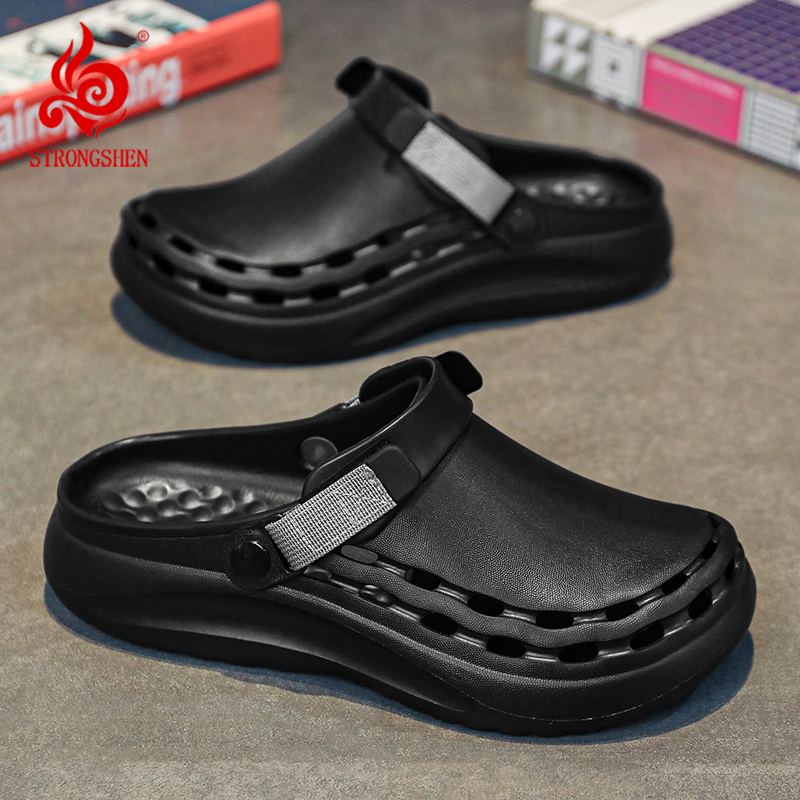 STRONGSHEN Summer Men Sandals Casual Slippers Waterproof Oilproof Chef Shoes Breathable Garden Sandals Outdoor Beach Aqua Shoes
