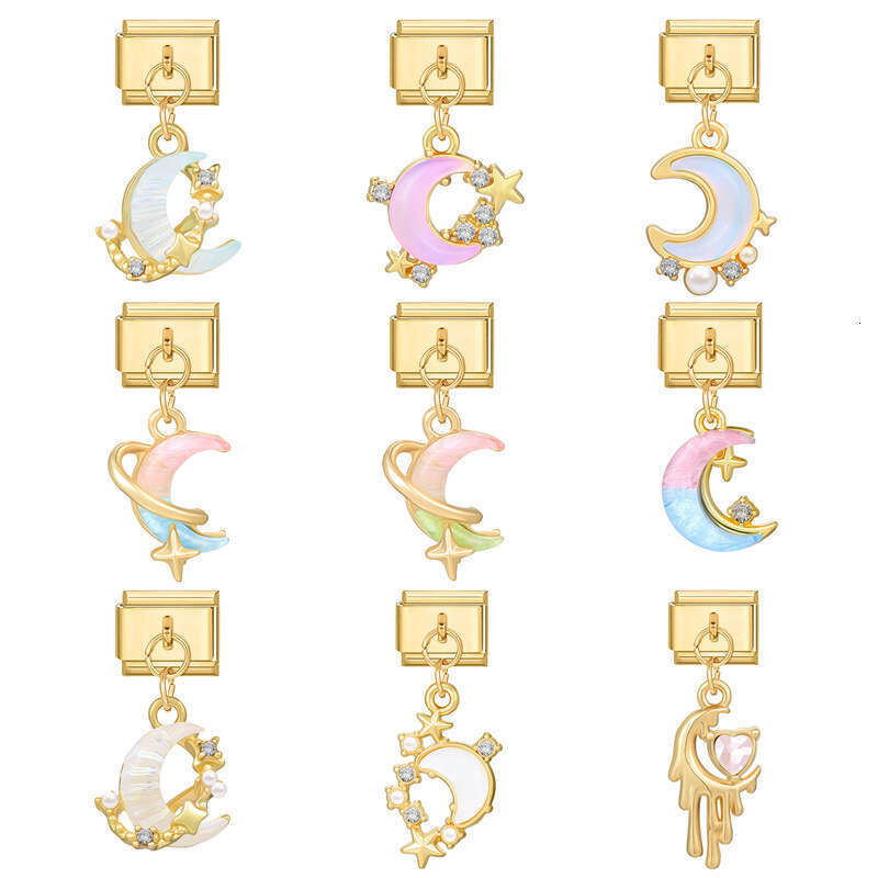 New Women's Gift Gold butterfly pink heart with CZ Pendant Italian Charms Links Bangle Beads Fit 9mm Stainless Steel Bracelet Making DIY For Wome