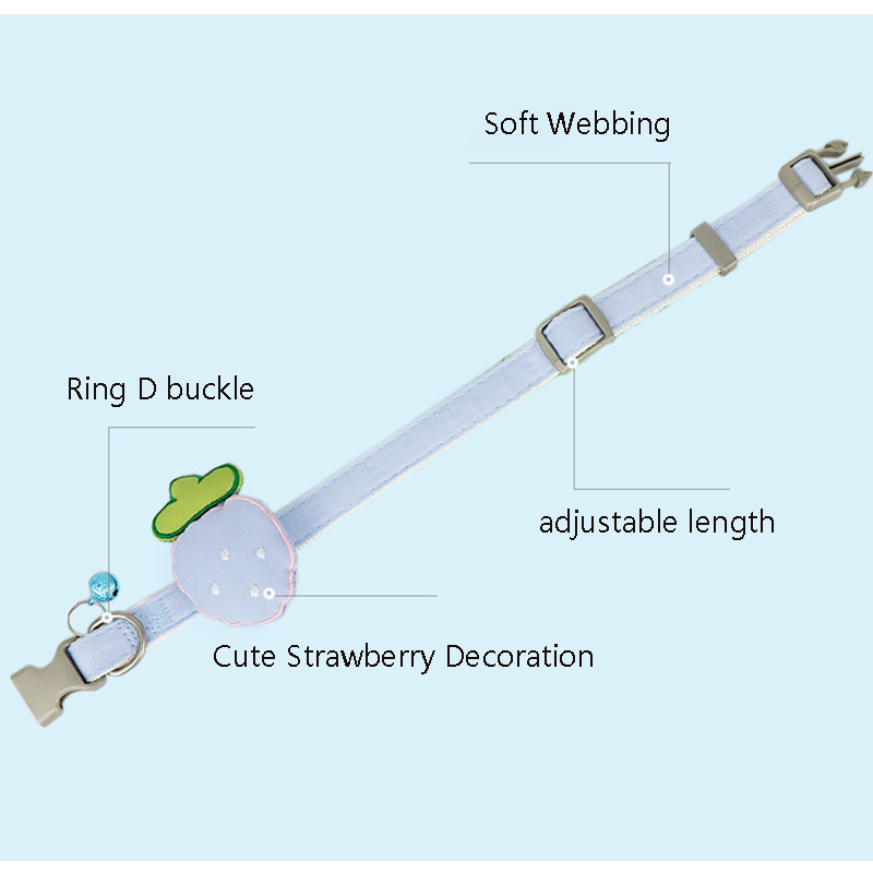 Cat Collar Adjustable Pet Collars with Bell and Cotton Filled Strawberry Decor Pet Ornament Collar Accessories for Puppy & Cats