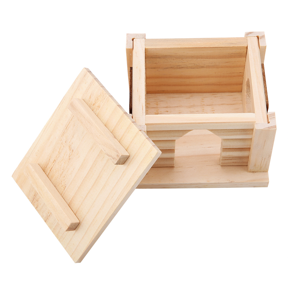 Natural Wooden Hamster House, Flat Top Cabin, Rat Hut, Mouse Cage, Small Pet Toys