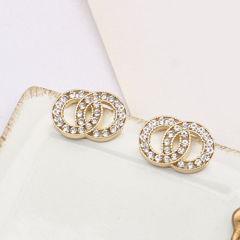 Simple 18K Gold Plated 925 Silver Luxury 20Style Designer Letter Stud Geometric Famous Women Round Crystal Rhinestone Pearl Letter Earring Wedding Party Jewerlry