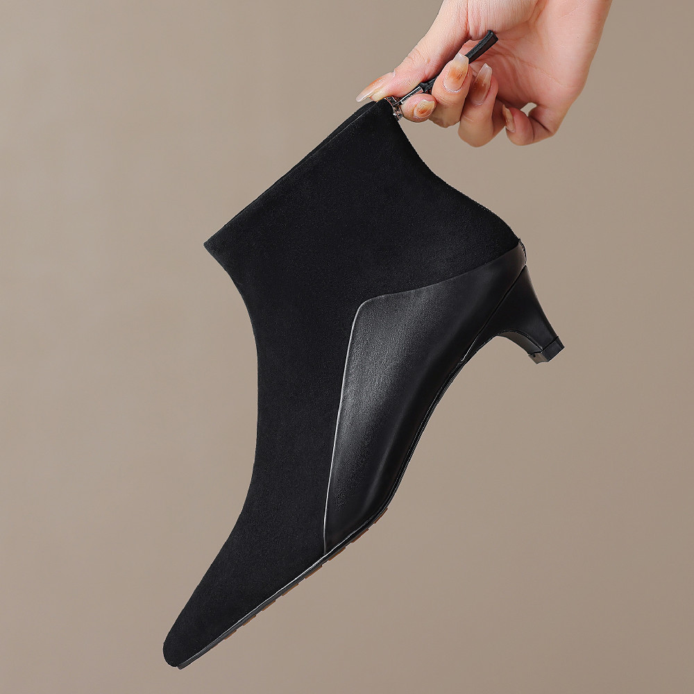 kitten Women heel autumn ankle boots elegant ladies pointed toe back zip short booties high quality soft comfortable daily shoes 3b5d