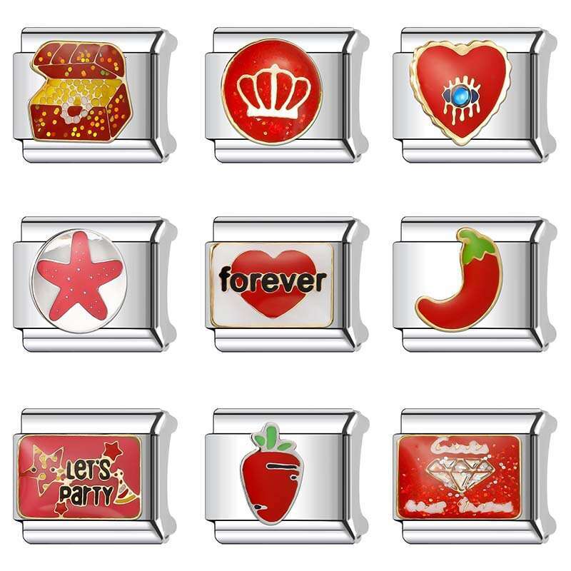 New Women's Gift red pepper Bead Italian Charms Links Bangle Beads Fit 9mm Stainless Steel Bracelet Making DIY For Women Fashion Jewelry