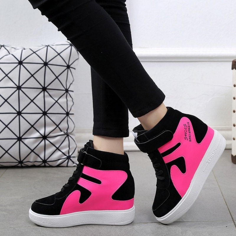 Red Sneakers Women 2023 New High Top Platform Casual Wedges Autumn Winter Female Black Internal Increase Vulcanize Shoes Lace-up