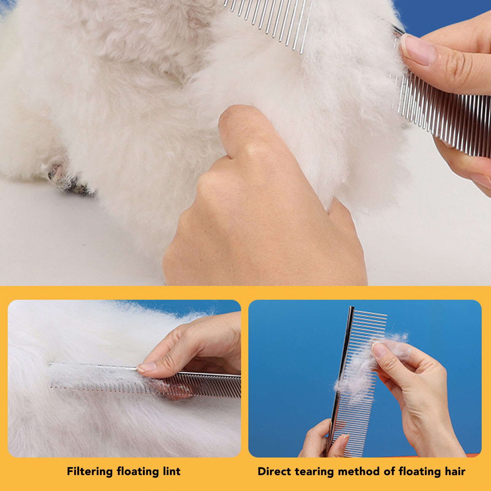 Metal Dog Grooming Comb Professional Removing Knots Lightweight Portable Safe Rounded Ends Pet Metal Comb Silver 92426 M