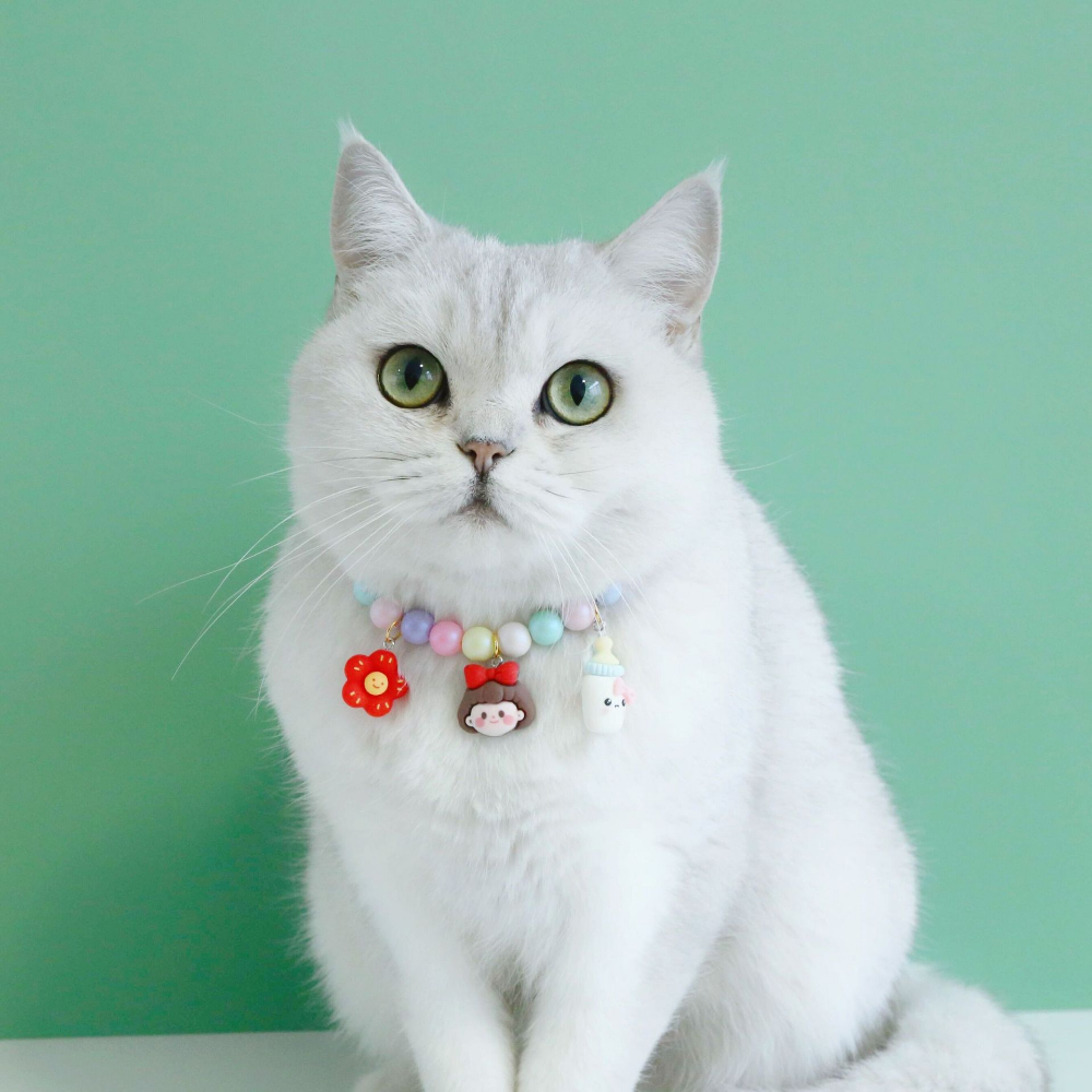 Macaron Cat Collar Cute Pet Collars with Crown Flowers Rabbit Pendants Birthday Collar Necklace Accessories for Cats and Puppies
