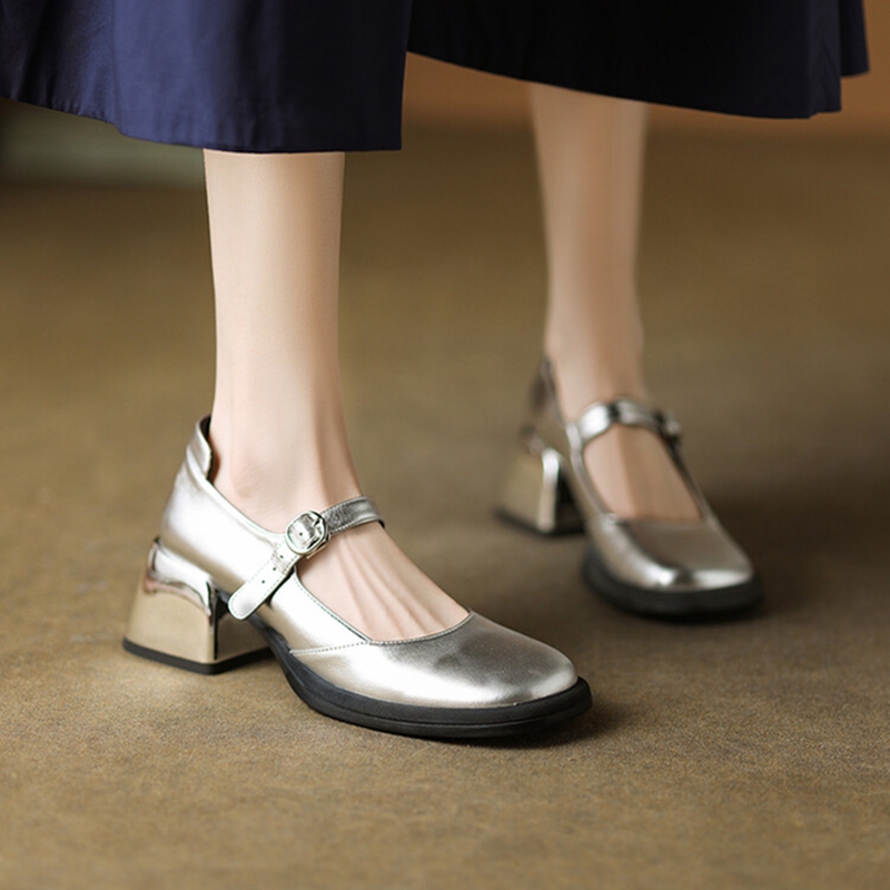 Spring/Autumn NEW Pumps Split Leather for Women New Round Toe Chunky Heel Female Sweet Platform Mary Janes Shoes eca6 Platm