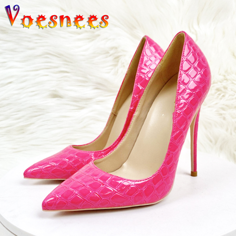 Women's Shoes With Rose Red Stone Pattern High Heels 12CM Pointed Single Shoe Fashion Embossing Europe And America Style Pumps