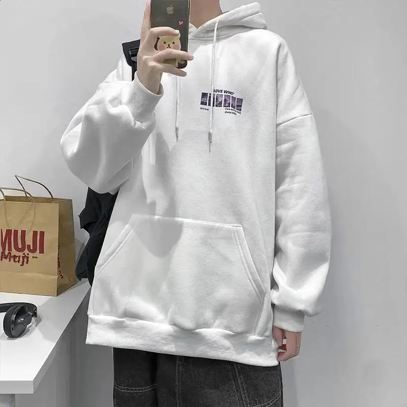 Trendy Mens Sweatshirt Loose Fit Hooded Jacket Oversized Autumn Hong Kong Style Pullover Clothes For Spring 240910