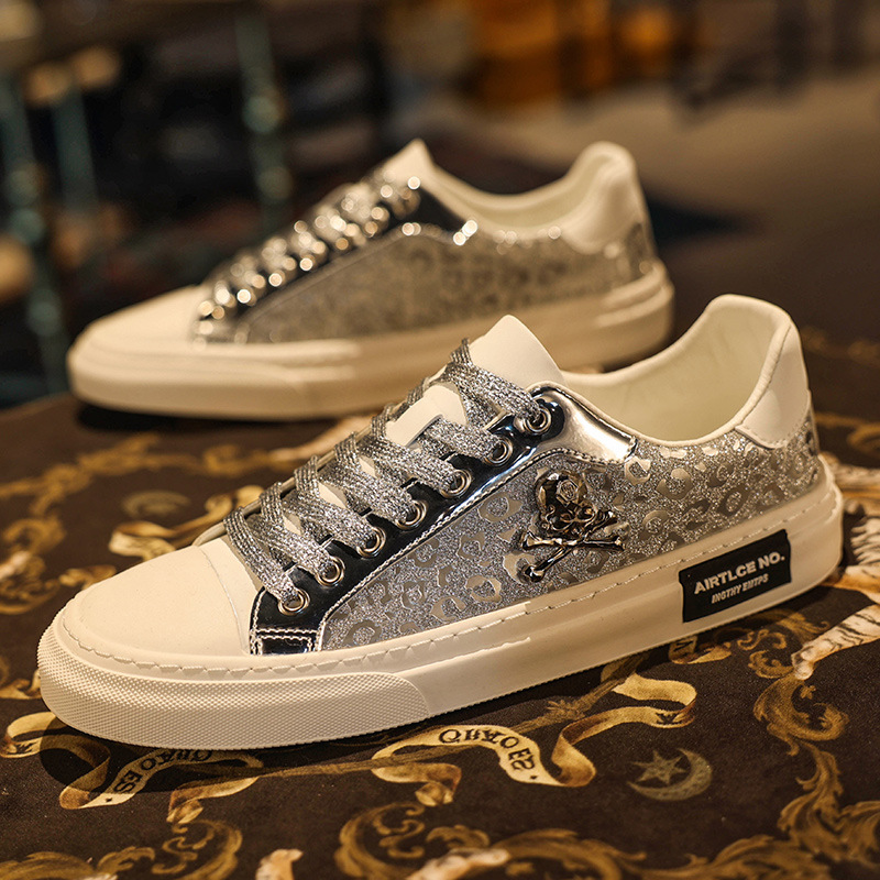 Casual Street Tinsel Skulls Flats Skateboard Fashion Trend Sneakers Jogging Office Sport Shoes for Men