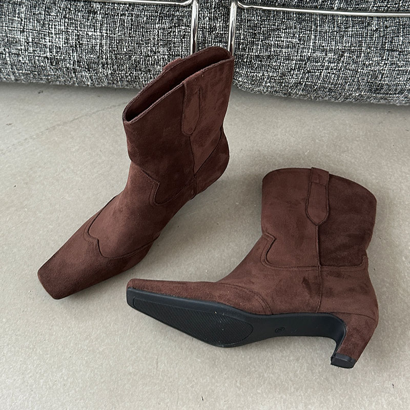 New Footwear Western Short Booties With Heels For Women Fashion Designer Slip On Shoes Ladies Ankle Boots
