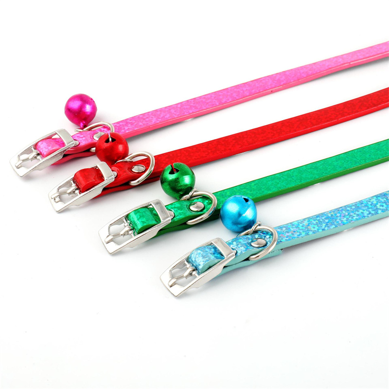 Leather Pet Collar Small Dog Cat Collars PU Leather Metal Anti-Bite Puppy Collars with Bell Strong Durable for Cats and Puppies
