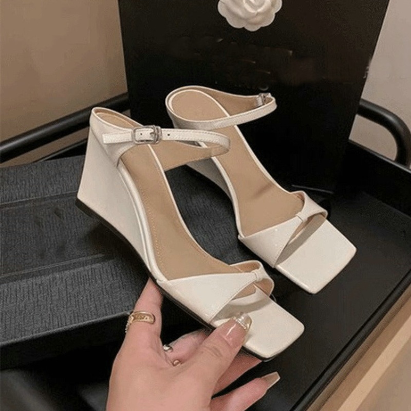 Summer 2024 New Fashion High-heeled Slippers Square Head Wedge Sandals For Women Slides 68ad