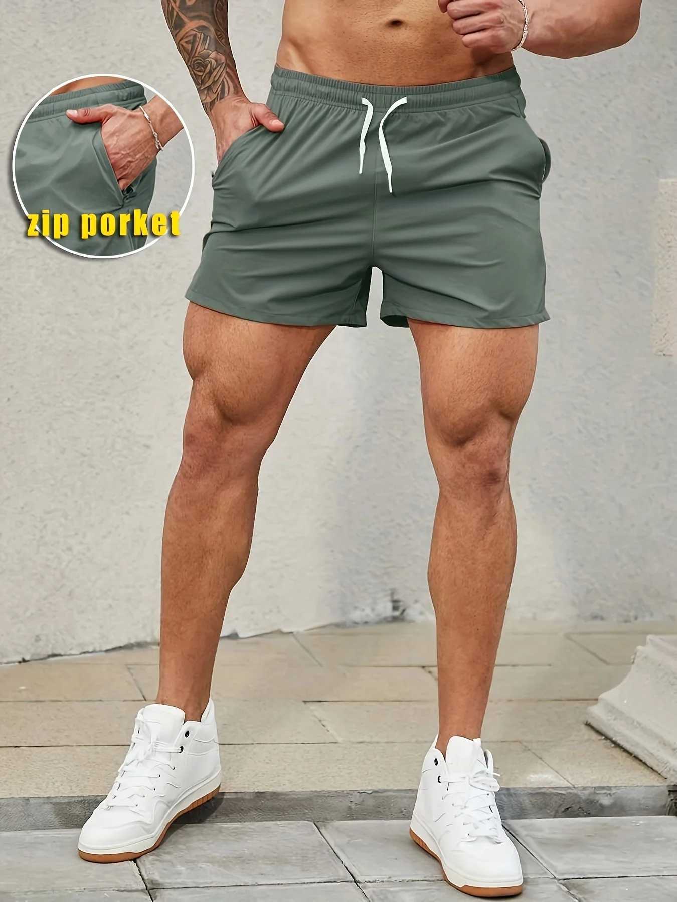 Mens Breathable Shorts With Pockets Summer Drawstring Elastic WaistLoose Fit Shorts For Running Fitness Training Y240914