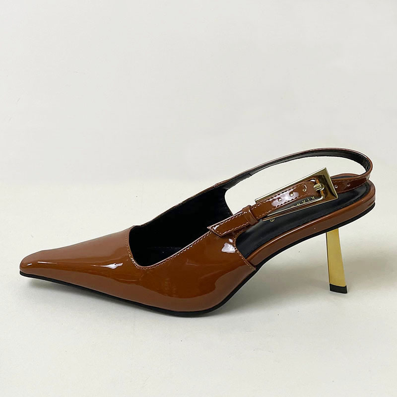 2025 new Metal Fashion Buckle Pumps For Ladies Pointed Toe Women Super High Heels Shoes Female Sandals Brown Footwear ce88