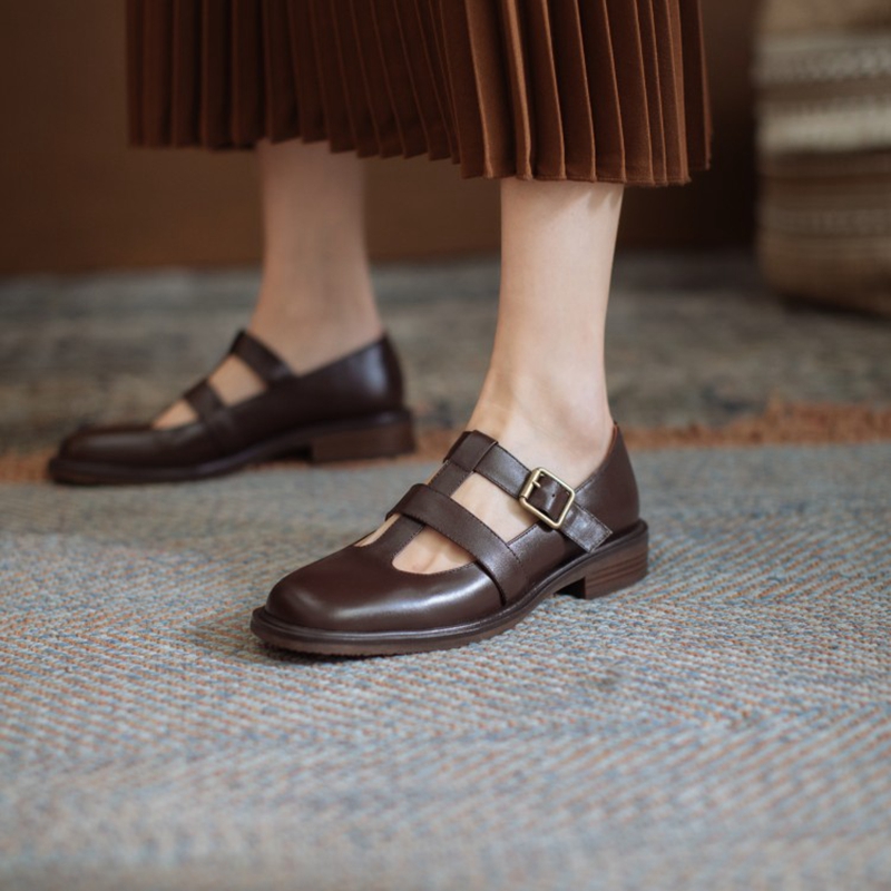 NEW Spring 2023 Genuine Leather Women Shoes GLADIATOR Round Toe Casual Shoes Buckle Strap Platform Heels Shallow Shoes Women