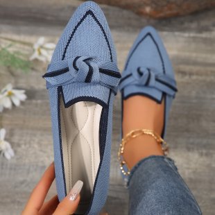Women's Ballet Flats Casual Shoes Low Heel Retro Women's Sneakers Comfortable Pointed Toe Mesh Breathable Knitted Work Shoes
