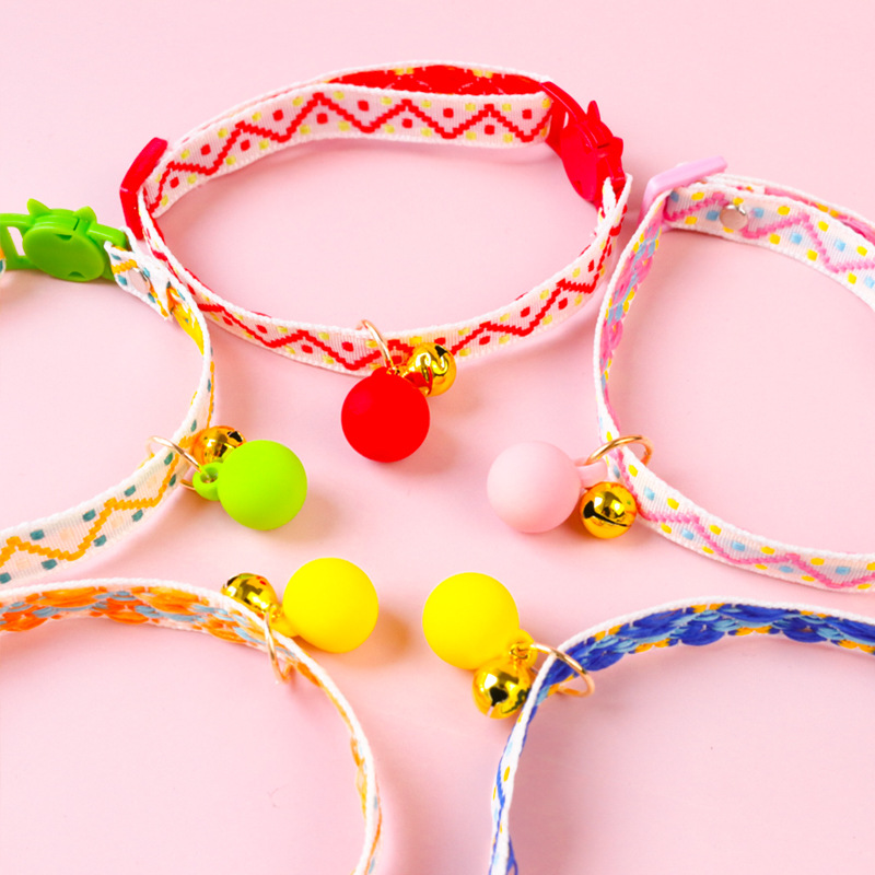 Cat Collar Adjustable Puppy Collar with Colorful Balls & Bells Cartoon Sound To Prevent Lost Cat Collar Necklace Pet Accessories