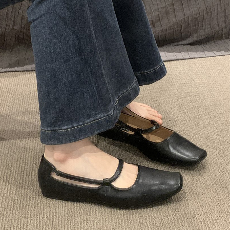 Cutout Ankle Strap flat shoes woman square toe soft leather ballet flats shiny sier slip on loafers women designer espadrilles s