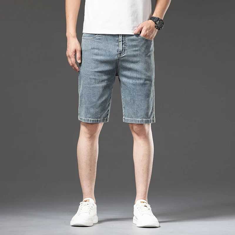 Casual Blue Cotton Mens Denim Shorts Summer Thin Straight Soft Fashion Stretch Comfortable Baggy Short Jeans MaleX240914