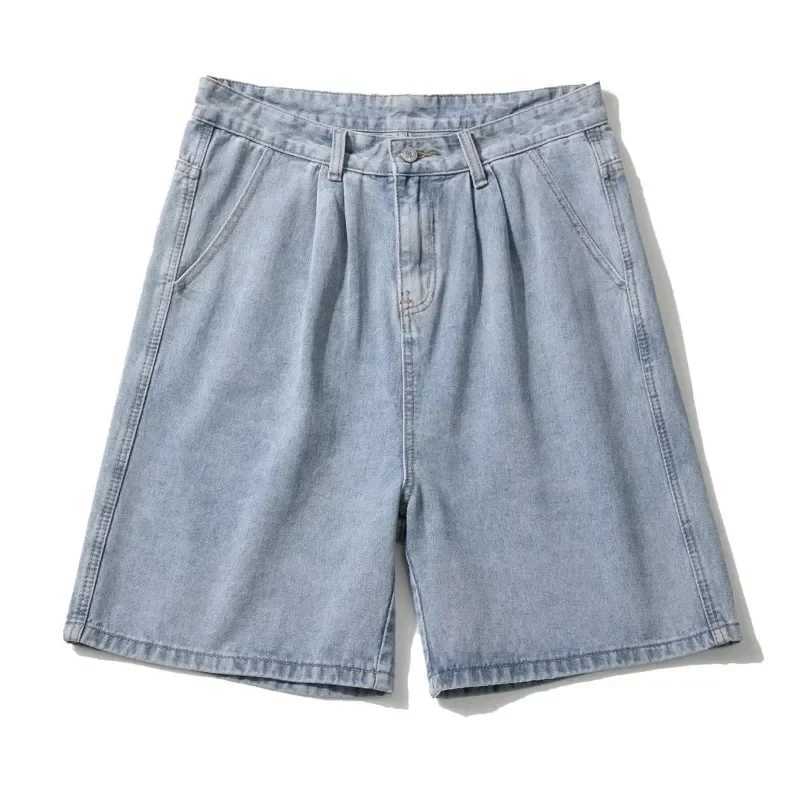 Summer Thin Baggy Denim Shorts Men Solid Color Casual Loose Blue Black Knee-length Wide Pants Male Short Jeans StreetwearX240914