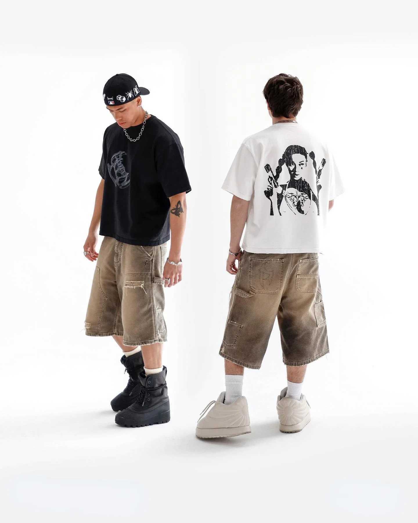 Reaven Retro Hip Hop Ripped Hole Shorts Men Wash Baggy Denim Work Shorts Fashion Cargo Pants Embroidery Jorts Shorts StreetwearX240914