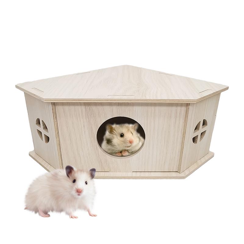 Wooden Hamster House Small Animal Habitat Wooden Hide Hut Playground Small Animal Habitat Sturdy Natural Pet Supplies For