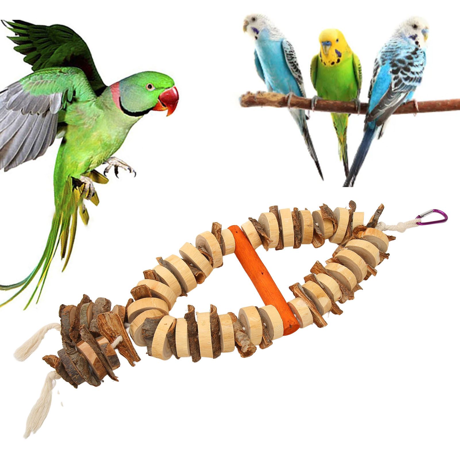 Bird Chewing Toy Beak Grinding Tear Resistant Wooden Bird Cage Toy With Hook For Medium Large Parrots