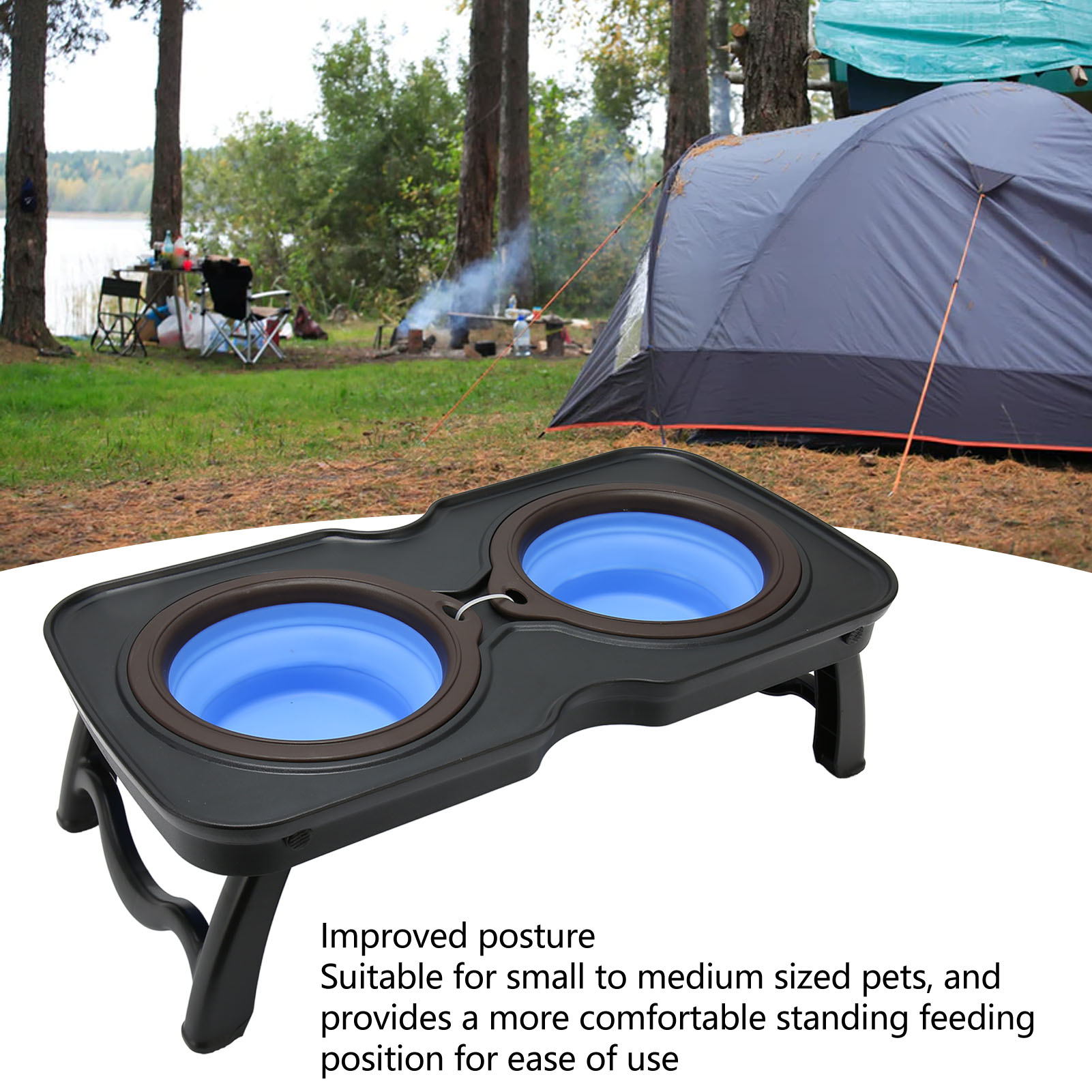 Foldable Elevated Dog Bowls Portable Double Folding Raised Dog Bowls With Stand For Outdoor Camping Travel