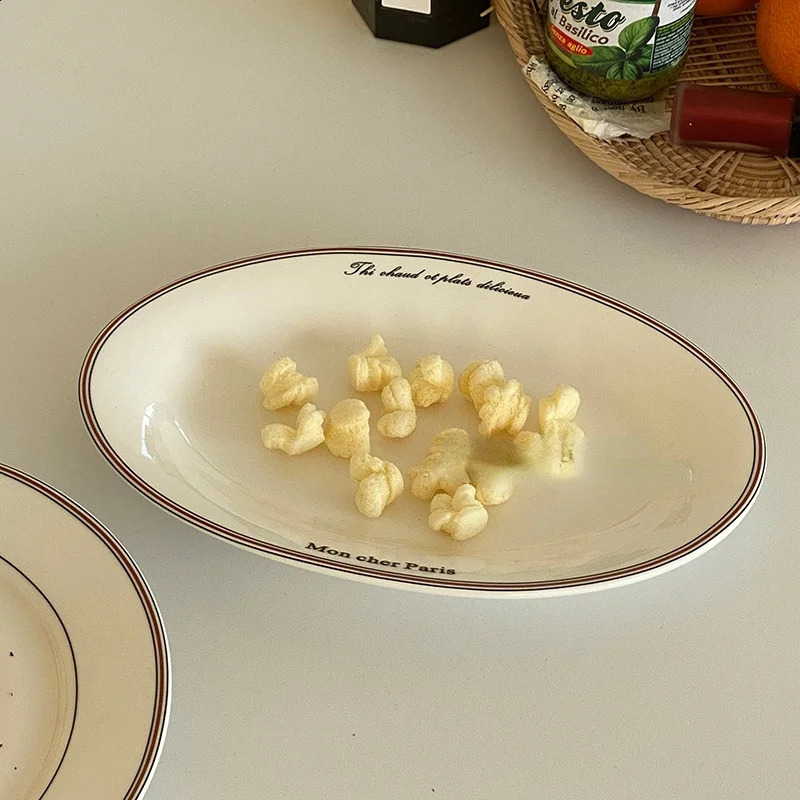 Korean Alphabet Western Food Ceramic Plate Ceramic Breakfast Oval Plate Dessert Plate Nordic Minimalist Tableware 240910