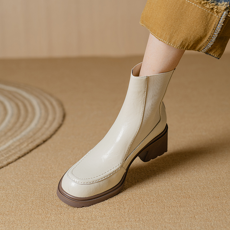 New Autumn Winter Genuine Leather Fashion Round Toe Women Short Boots Chunky Heel Ladies Shoes e3f1