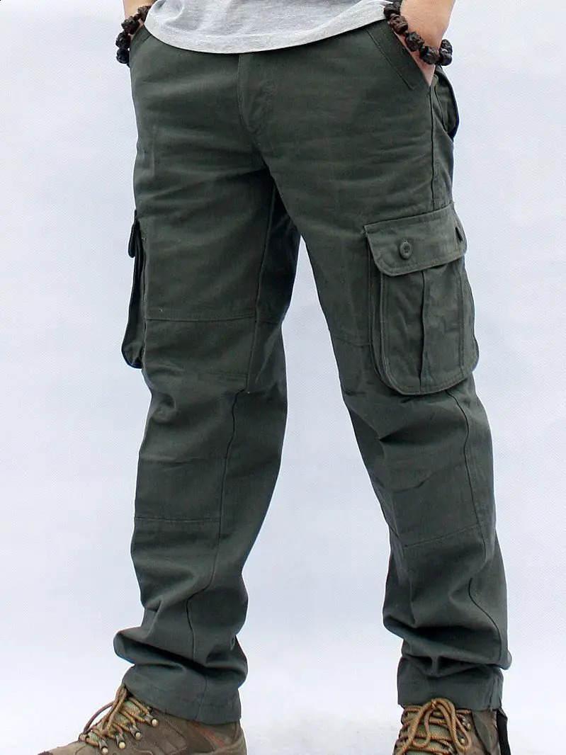 Cargo Pants Men Six Pockets Tactical Straight Slacks Pant Overalls Zipper Casual Cotton Long Trousers Male Clothing 240911
