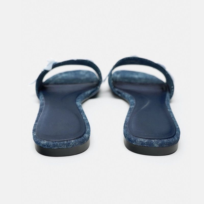 2024 Summer Flat Butterfly Decoration Slippers for Women's Fashion Denim Retro Flip ps Casual Beach Shoes Outdoor Slides