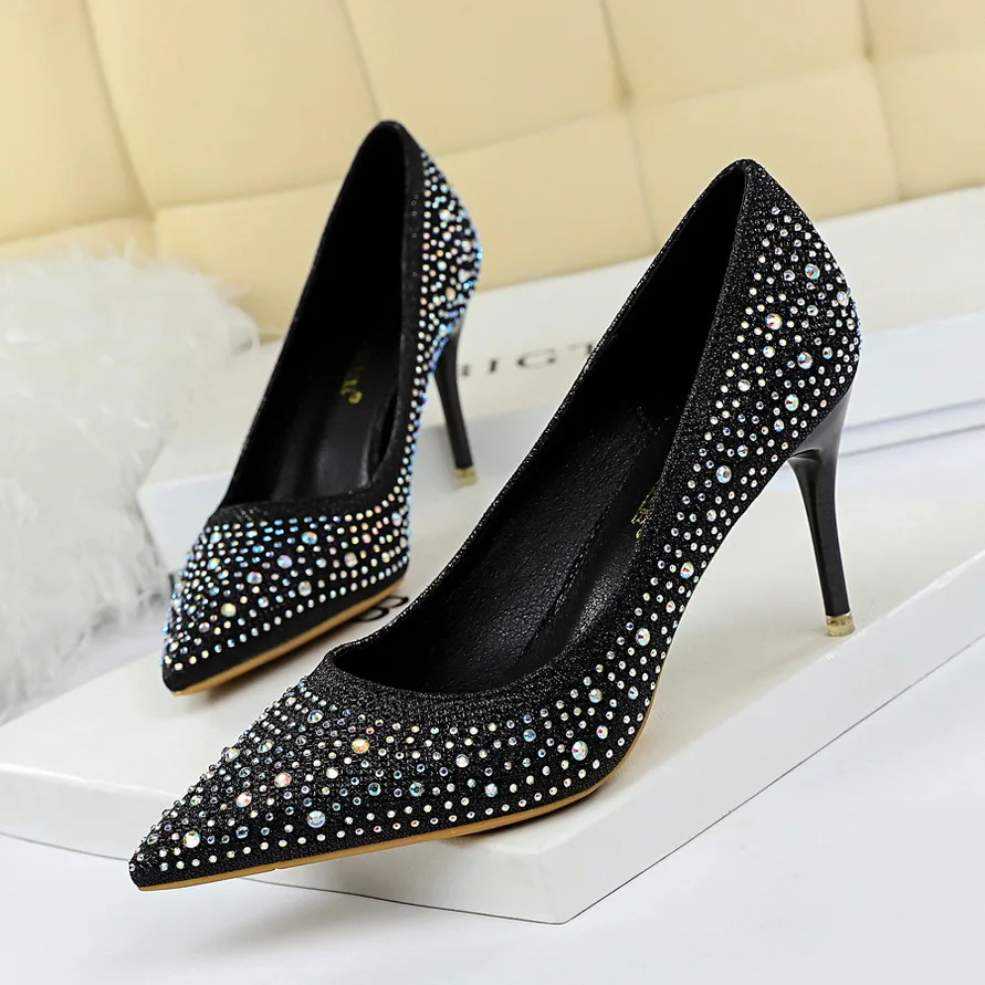 2025 new Pumps BIGTREE For High Heel Fashion Rhie Pointed Toe PU 7CM Thin Heels Sweet Party Women Shoes Black 70bb s