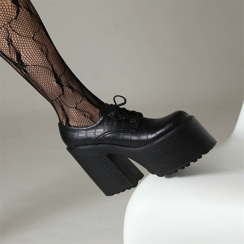 Gothic Black Women Platform Chunky High Heels 2023 Autumn Ankle Boots Female Lace-up Punk Party Shoes Ladies Brand a3a3