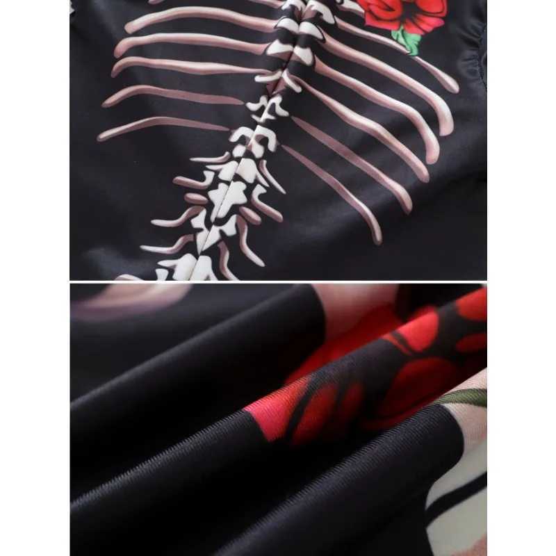 Girl Halloween Ghost Bride themed party dress hollow and rose patterned printed long sleeved ultra-thin jumpsuit W240914