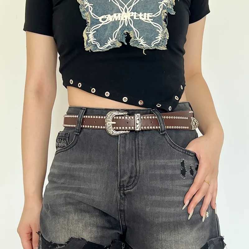 Vintage Women Rivet Belt Y2k Women Retro Hip Hop Punk Belts Luxury Belt Double Row Hole Strap Casual Jeans Female Waist Belt MenX240914