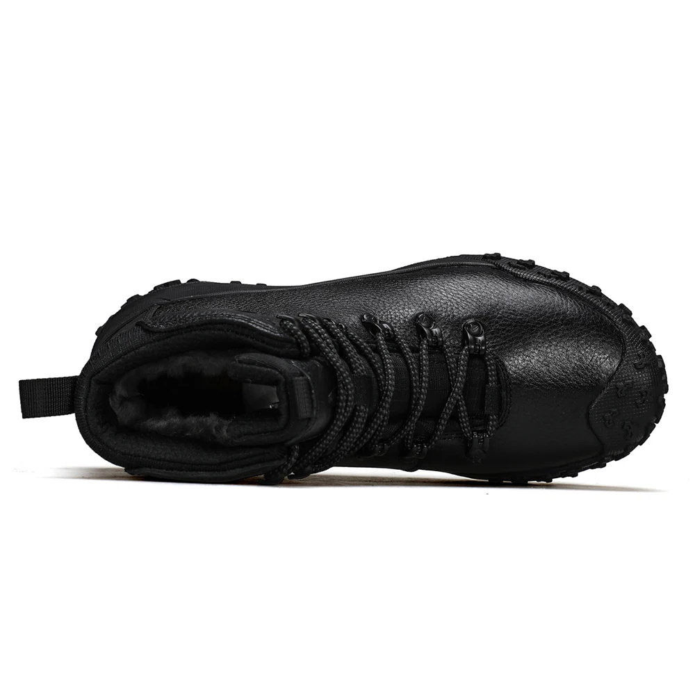 HUMTTO New Leather Shoes for Men Winter Warm Wool Hiking Boots Outdoor Camping Men's Sports Shoes Non-slip Trekking Sneakers Man
