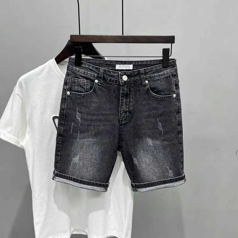 New Summer Mens Casual Jeans 2024 Knee Length Denim Shorts Black Designer Boyfriend Slim Stretch Five Pocket Denim Short PantsX240914