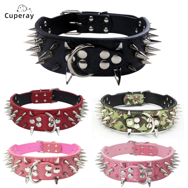 Adjustable Leather Spiked Studded Dog Collars Leather Dog Collars for Medium & Large Dogs Pit Bull Labrador,Boxer Rottweiler