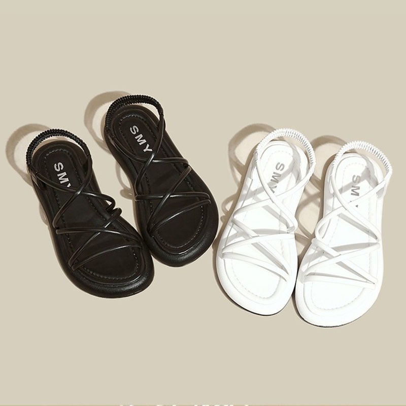 Sandals Women Flat 2024 New New Summer Soft Sole Casual Roman Sandales Femmes Black White Cross Band Women's Shoes Sandalias Mujer 8aa5 's