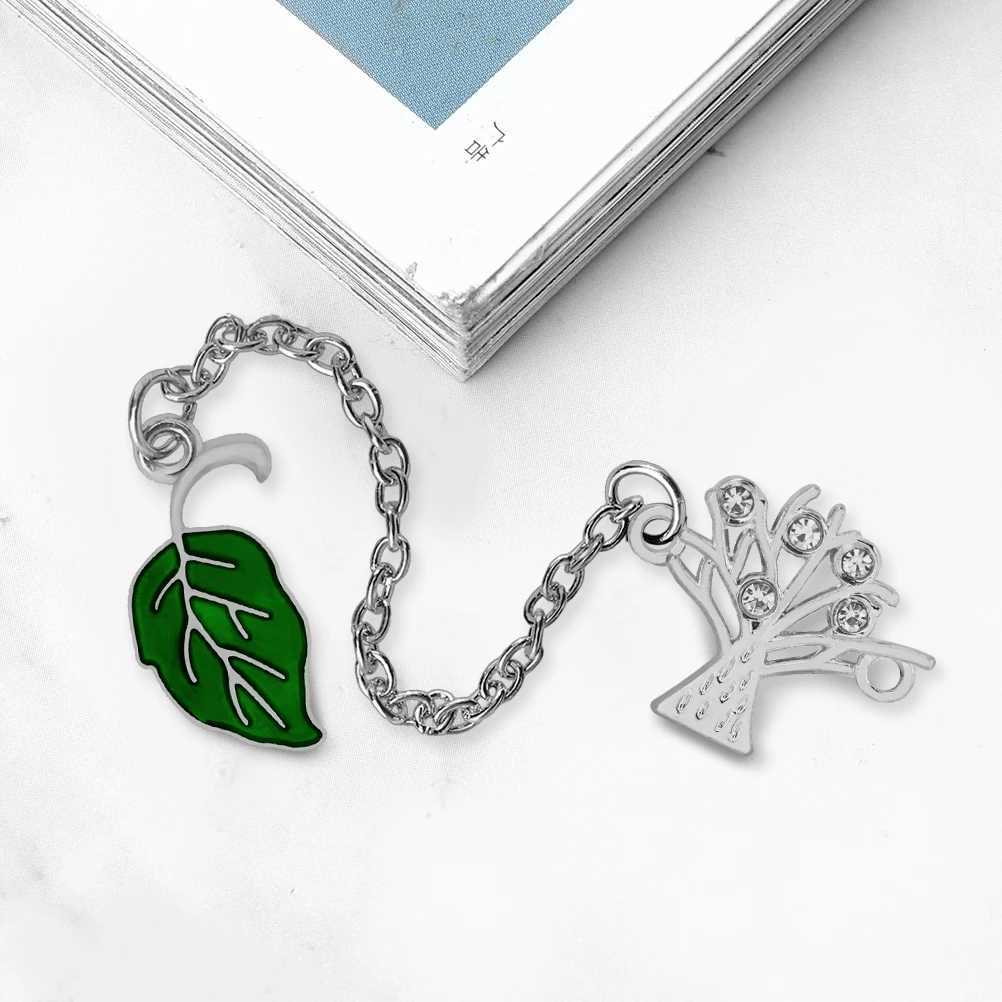 New Arrival Green Leaf Crystal Tree Long Chain Brooch Set Women Men Coat Lapel Pin Badges Jewelry Gift for FriendX240914