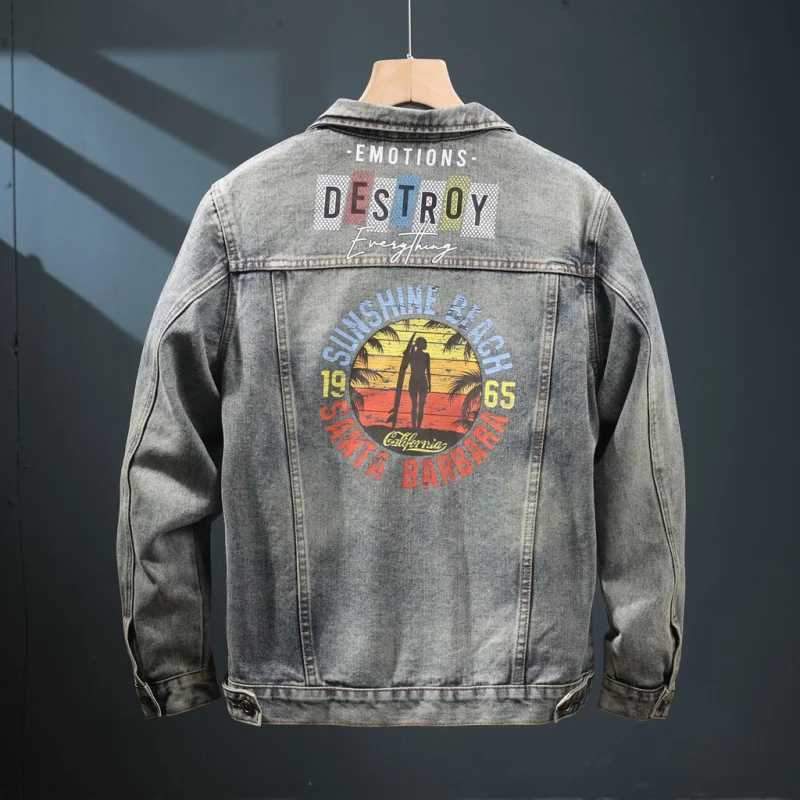 2024 Autumn Winter Denim Jacket Mens Retro Nostalgic Printed Fashion High end Jacket Loose Trendy Motorcycle Casual Jacket W240914