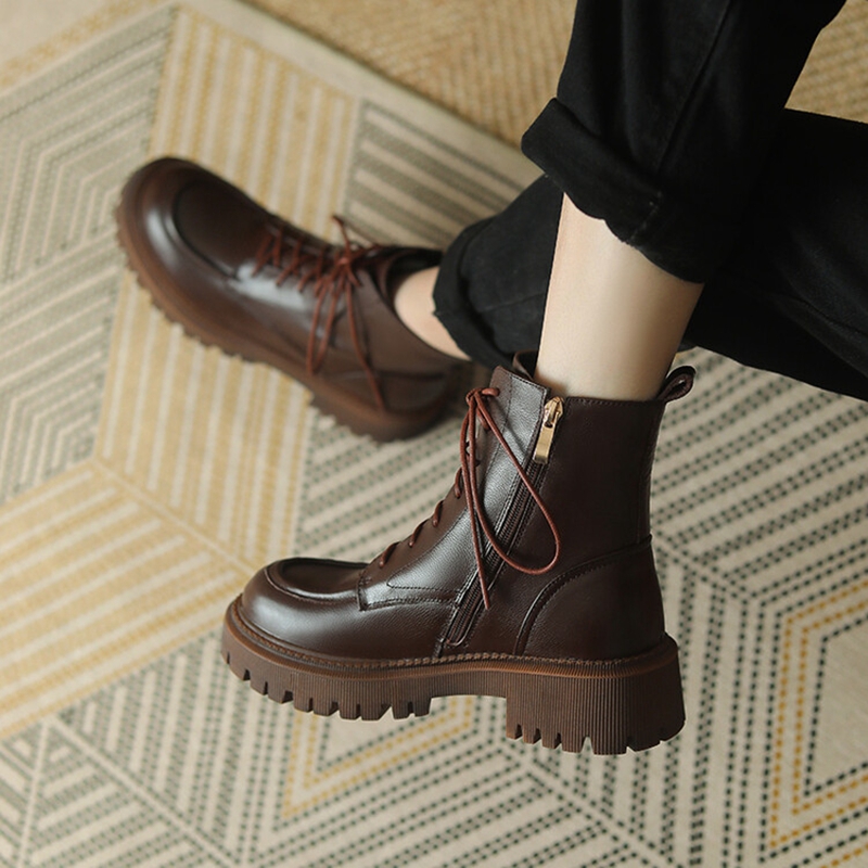 Ankle Winter Round Toe Chunky Genuine leather for Women Wool Warm Black Snow Boots Platform Shoes eefd Platm